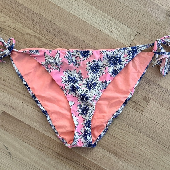 O’Neill Floral Tie-Side Bright Orange & Pink Bikini Bottom - Size L - Picture 3 of 6
